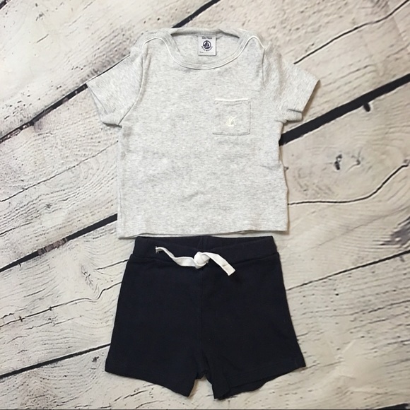 Petit Bateau grey t-shirt and navy shorts baby boy - Picture 1 of 12